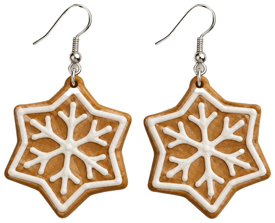 Gingerbread Snowflake Cookie Earrings — 3D-printed earrings