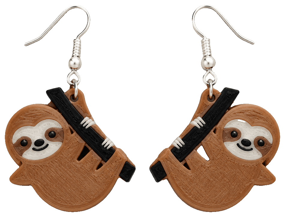 Sloth Earrings — 3D-printed earrings