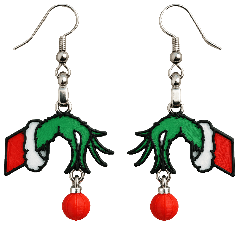 Grinch Stealing Ornament Christmas Earrings — 3D-printed earrings