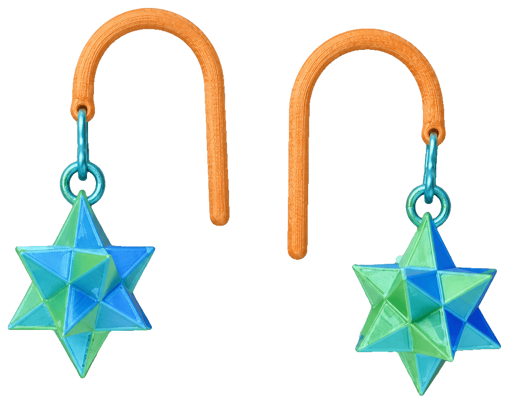 Stellated dodecahedron earrings — 3D-printed earrings