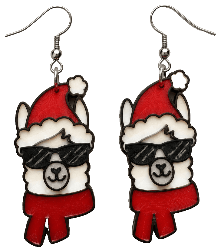 Christmas Llama Earrings by Frazier Smith — 3D-printed earrings