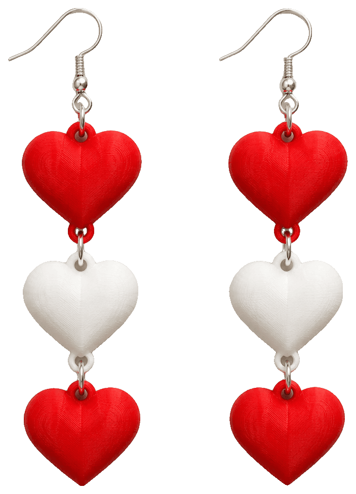 3-Heart Hanging Earrings — 3D-printed earrings