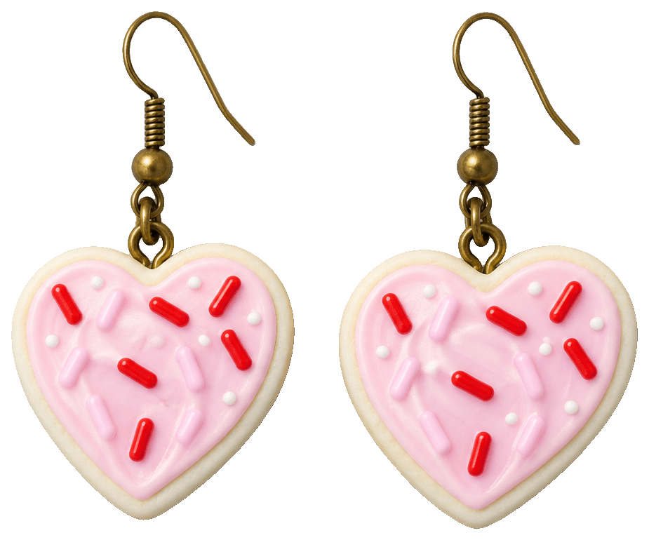 Valentines Frosted Heart Sugar Cookie earrings — 3D-printed earrings