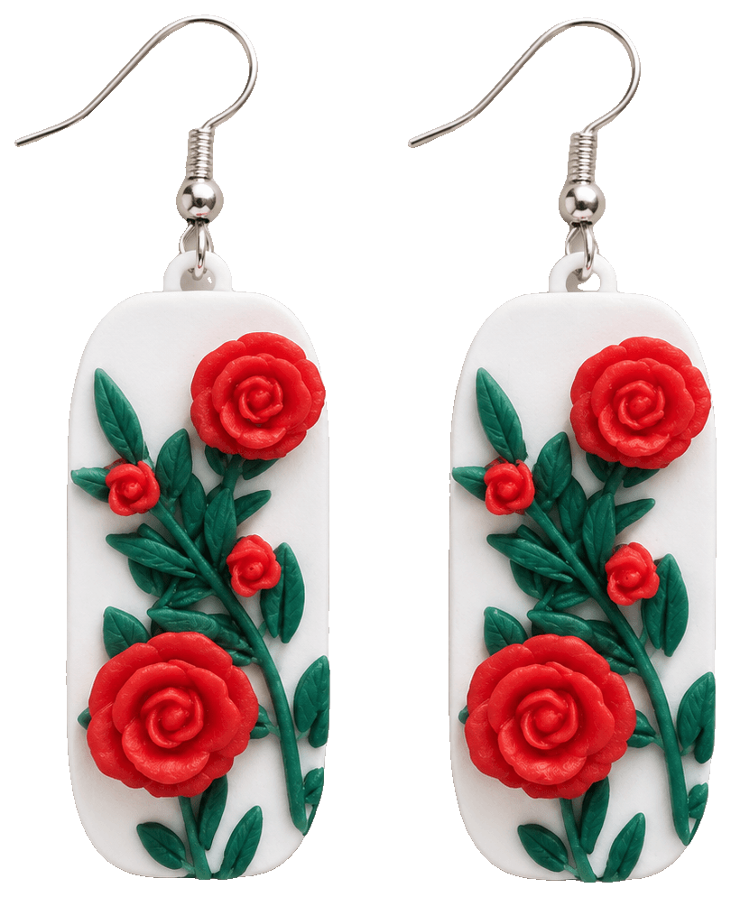 Rose Bud Floral Earrings — 3D-printed earrings