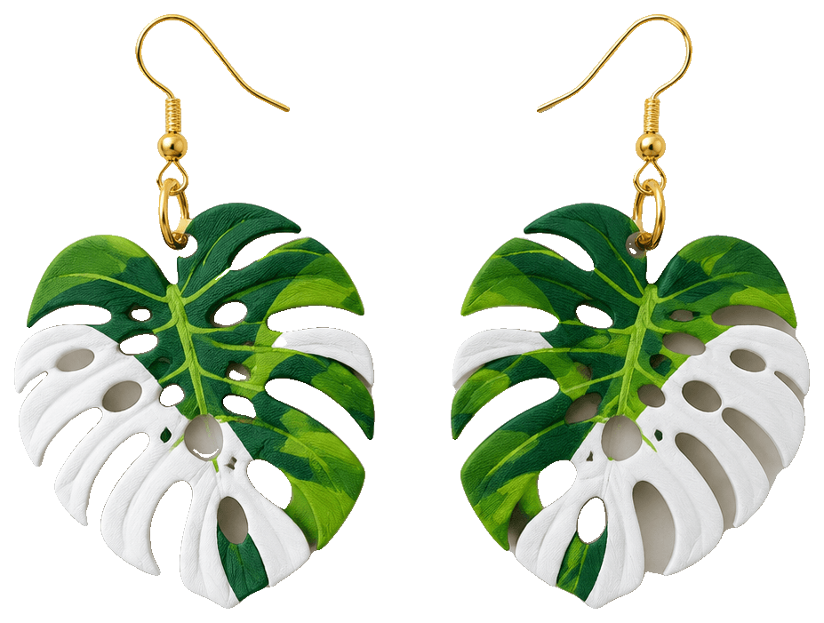 Monstera earrings with fenestrations — 3D-printed earrings