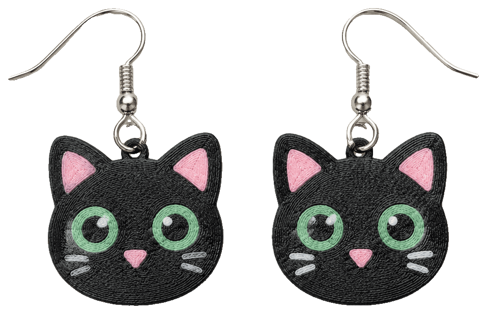 Black Kitty Stud Earring — 3D-printed earrings