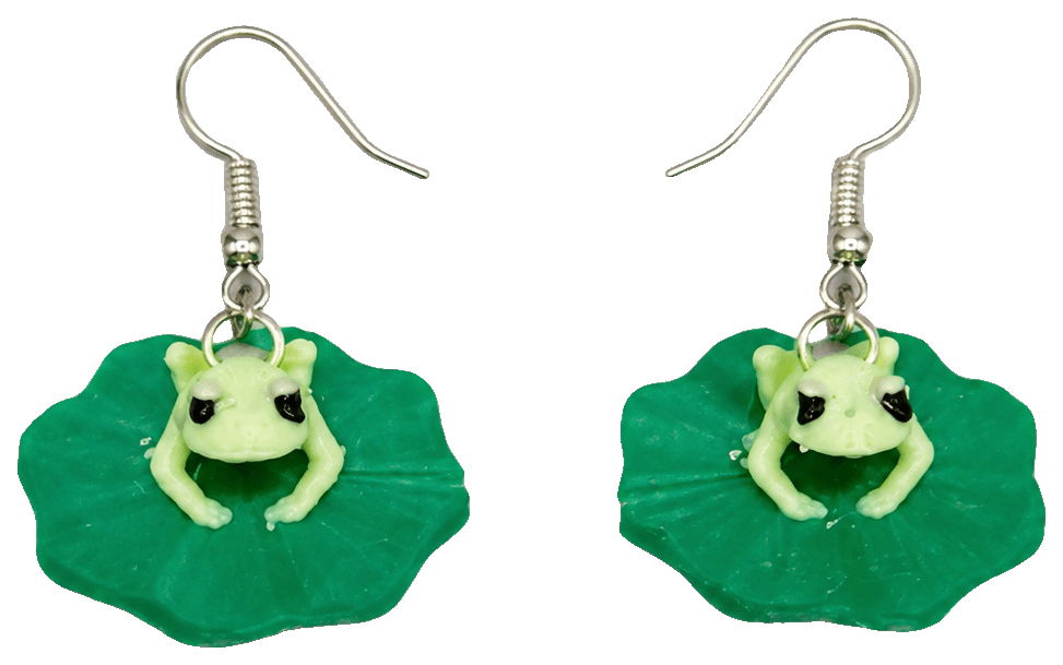 Frog on Lilly Pad Earrings — 3D-printed earrings