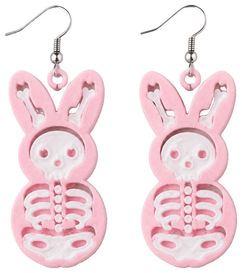 Skeleton Bunny Peeps Spooky Easter Earrings — 3D-printed earrings
