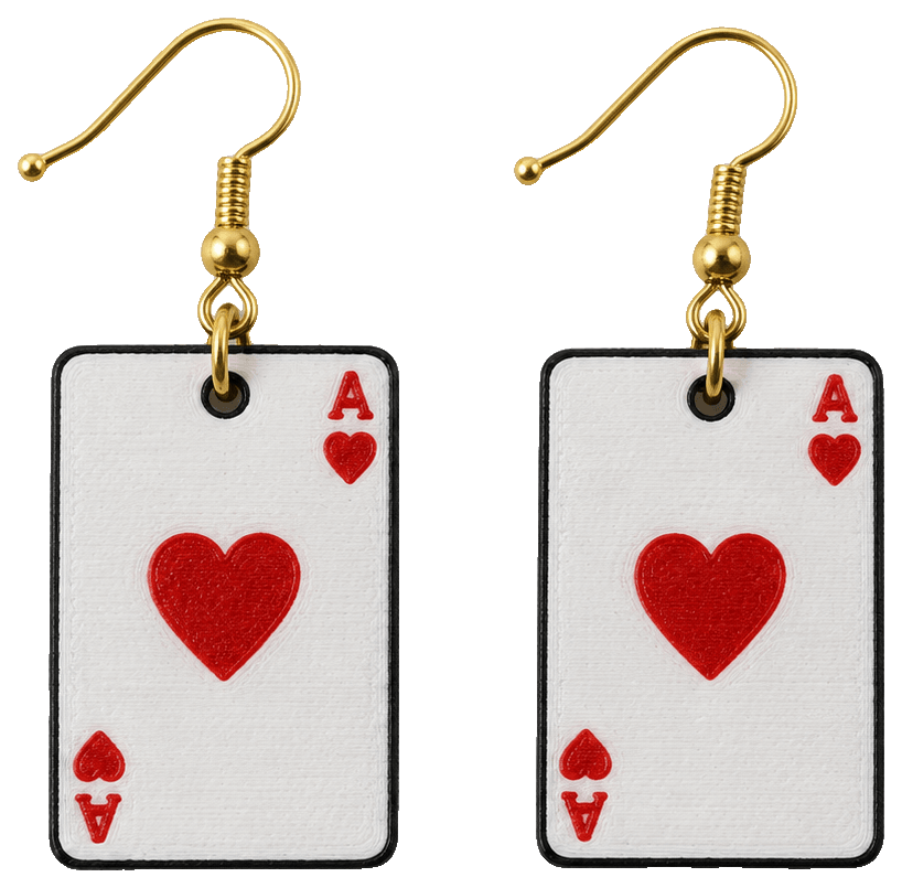 Pendientes de baraja y carta Poker As de corazones — 3D-printed earrings