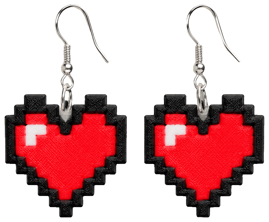 Pixel Heart (100%) Earrings — 3D-printed earrings
