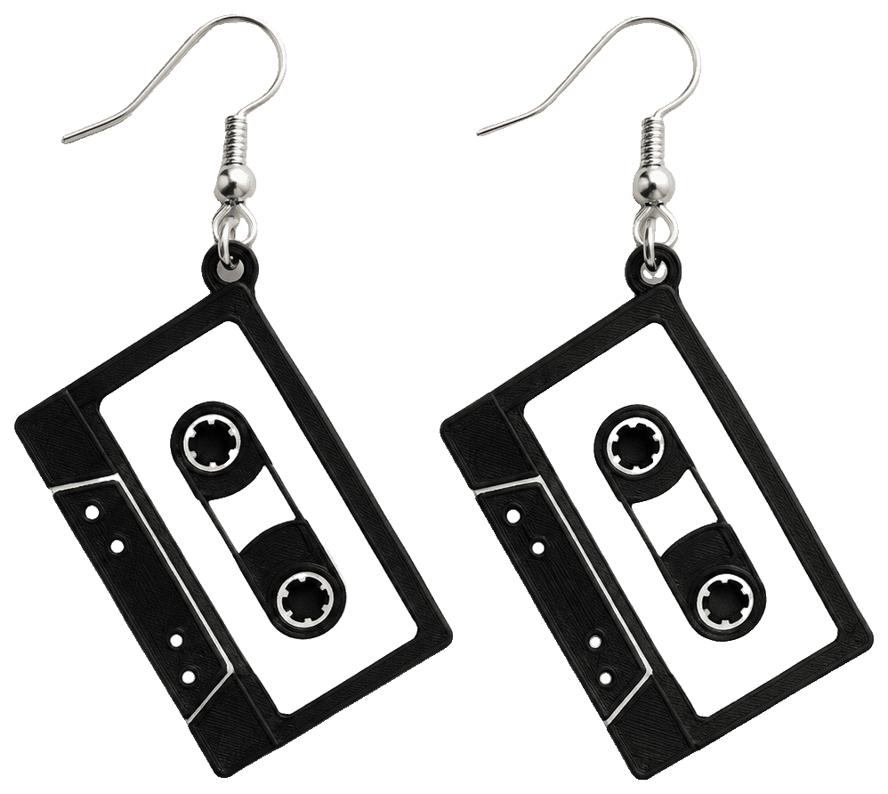Cassette tape earrings — 3D-printed earrings