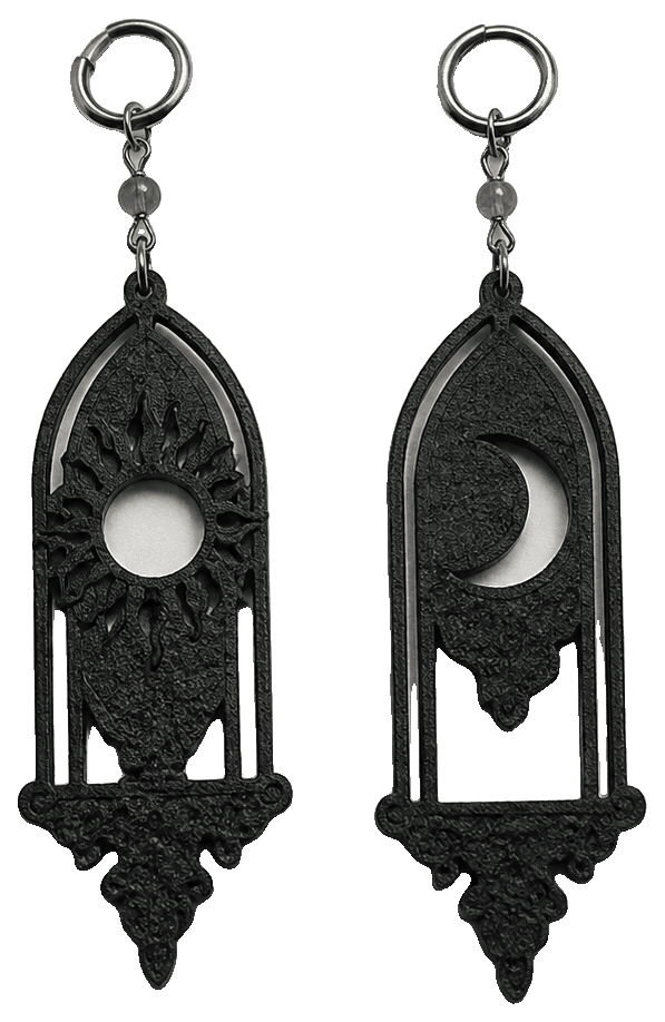 Sun and Moon Gothic Window Earrings — 3D-printed earrings