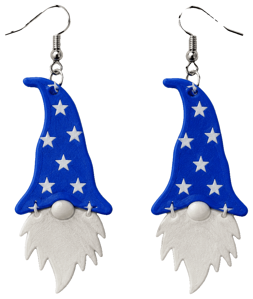 4th of July Gnome Earrings — 3D-printed earrings