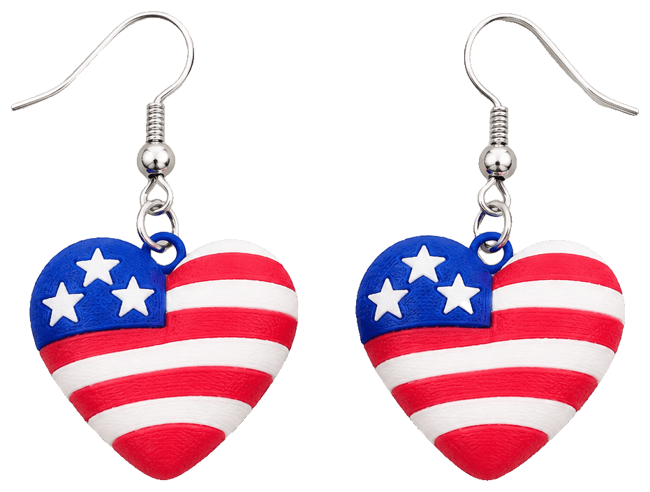 USA Heart Keychain Earrings – 4th of July Edition — 3D-printed earrings