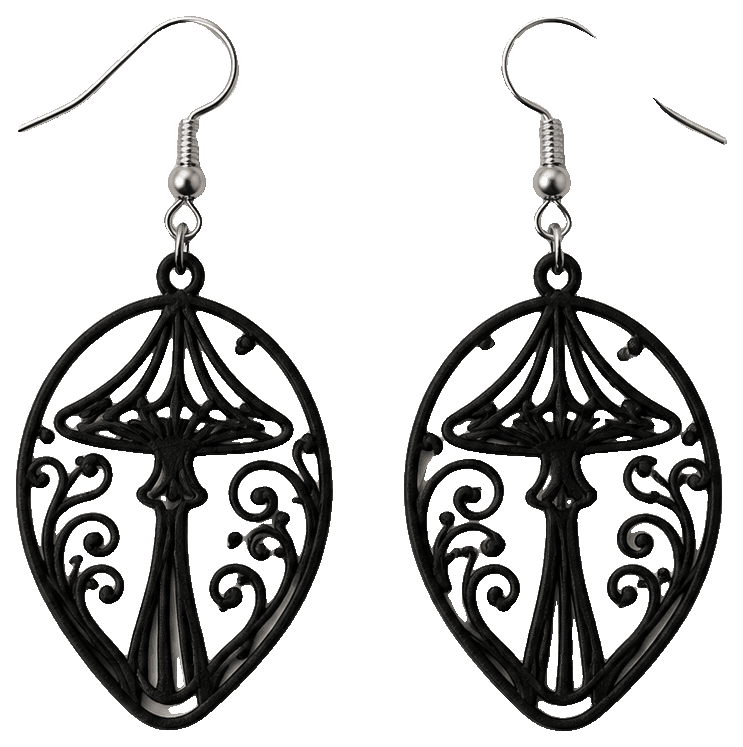 Mystic Mushroom Filigree Earrings — 3D-printed earrings