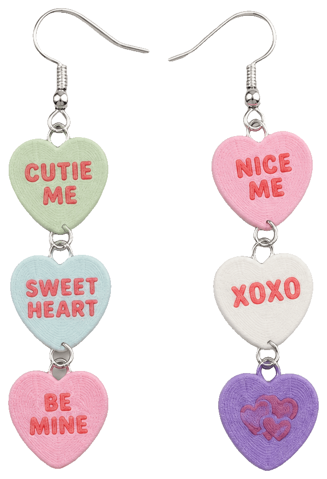 Conversation Heart Earrings — 3D-printed earrings