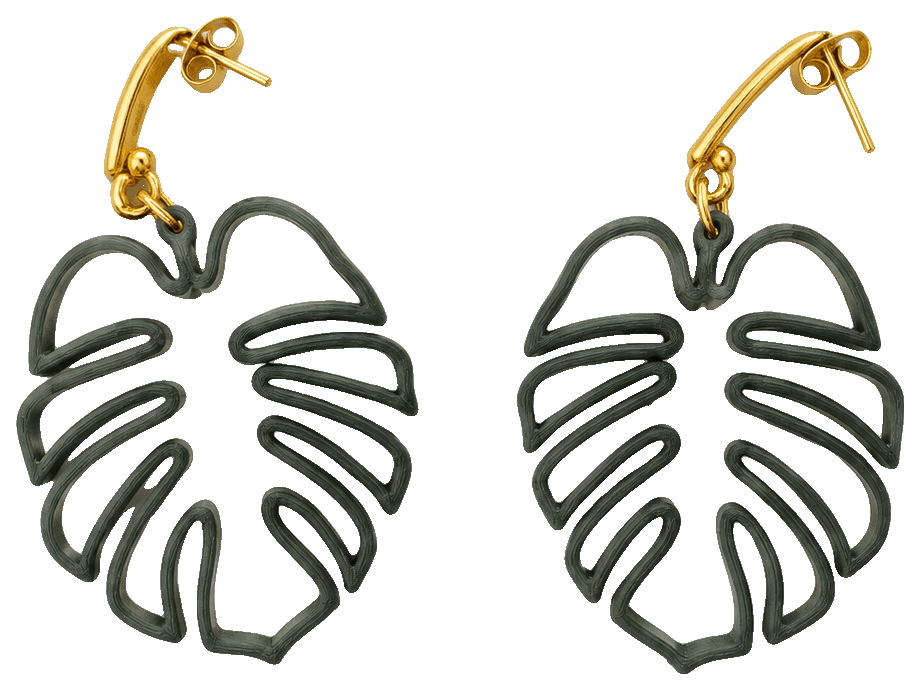 Monstera leaf line earrings — 3D-printed earrings