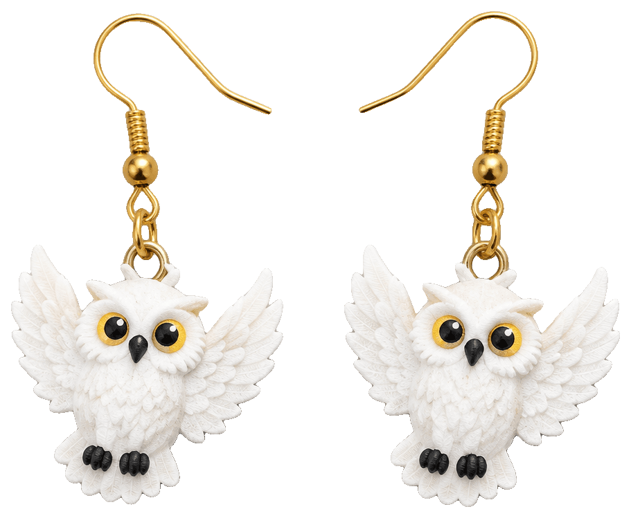 Owl Earrings and Charm - Hedwig Inspired — 3D-printed earrings
