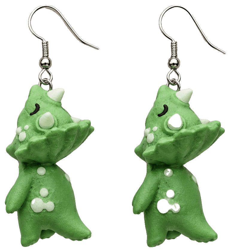 Triceratops Dino Chomper Earrings — 3D-printed earrings