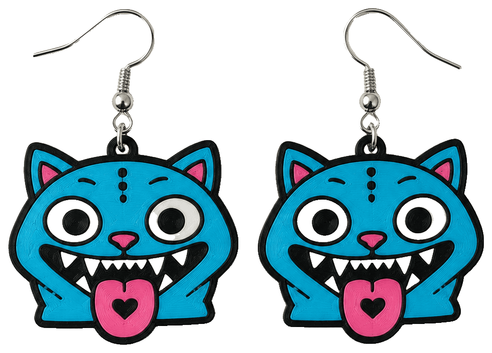 Derpy big cat earrings K-pop, Demon Hunter — 3D-printed earrings
