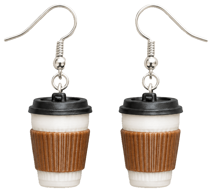 3D Cappuccino Cup Earrings — 3D-printed earrings