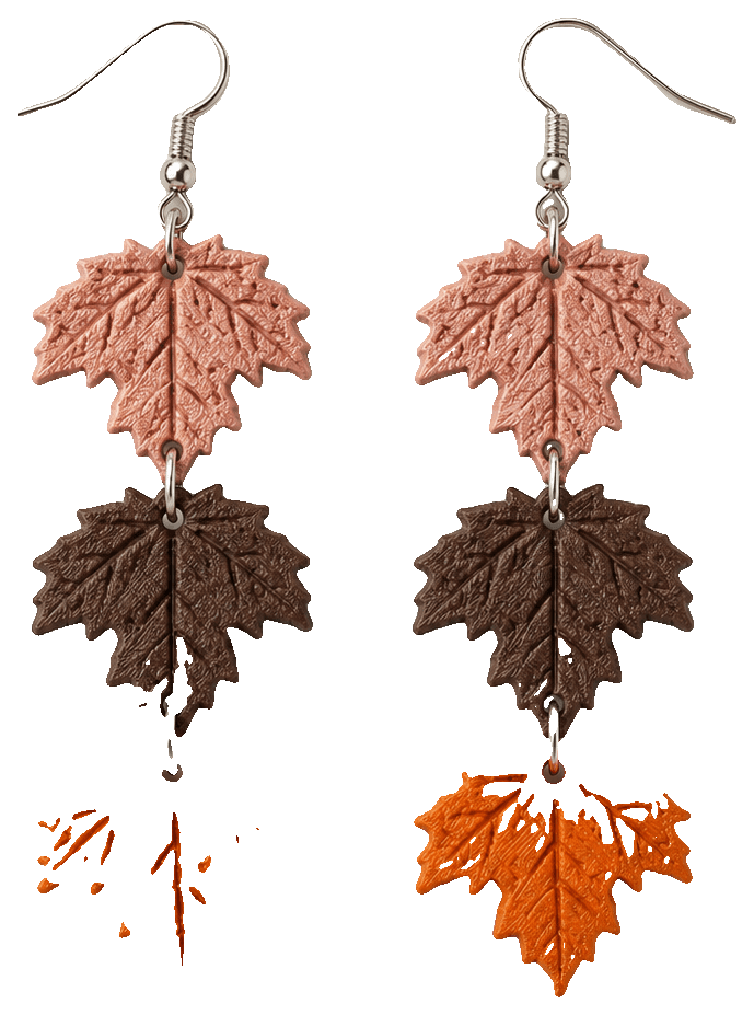 Falling Leaf 3 Stack Earrings — 3D-printed earrings