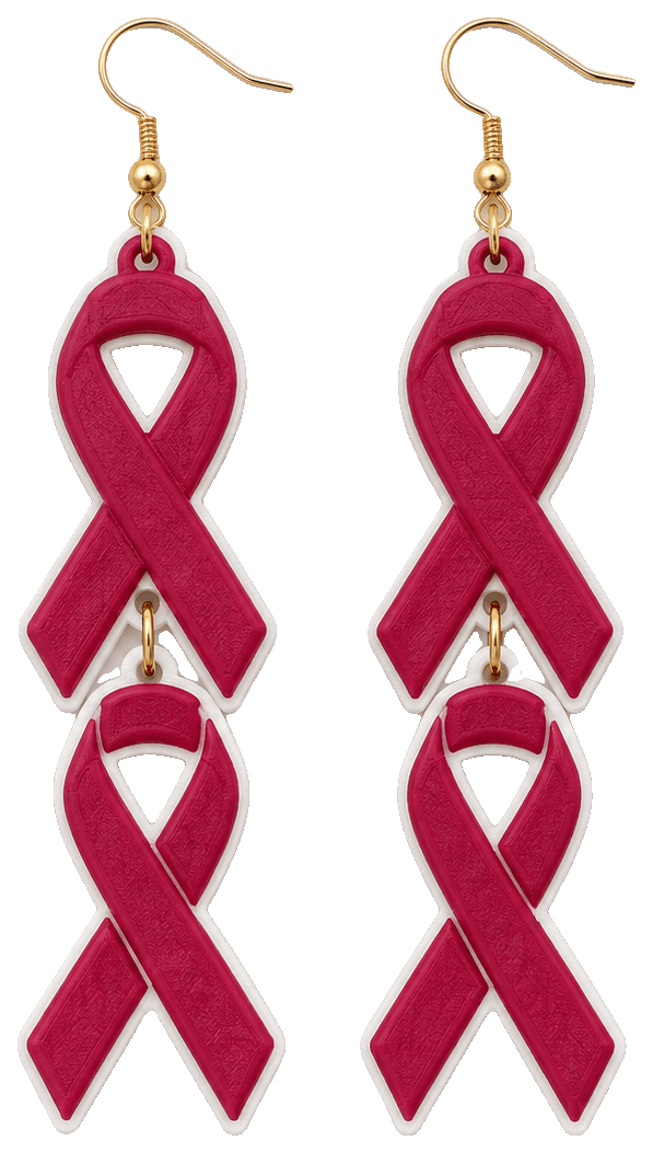 Ribbon Earrings - Pink October - Cancer Aw. — 3D-printed earrings