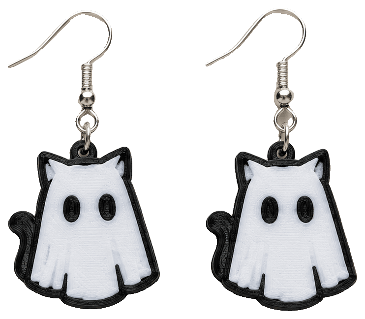 Cute Ghost Cat Earrings — 3D-printed earrings