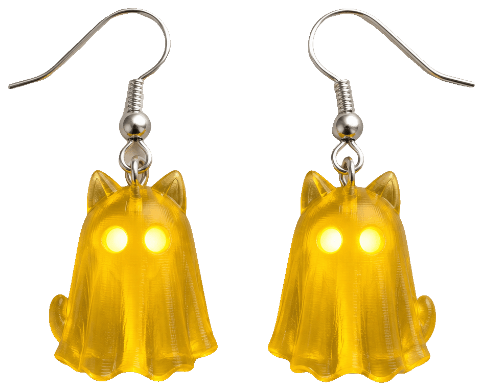 Ghost cat LED earring — 3D-printed earrings