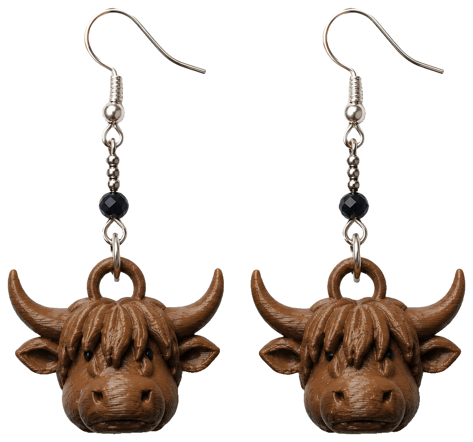 Highland Cow Earrings — 3D-printed earrings