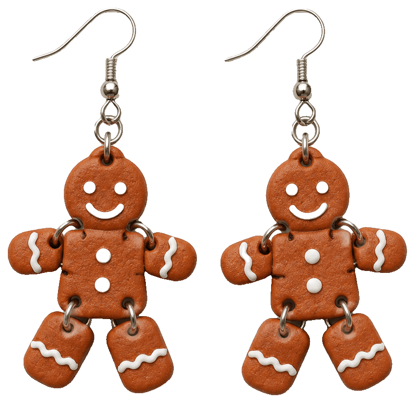 Articulated Gingerbread Man Earrings — 3D-printed earrings