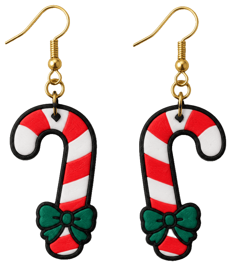 Boucles d'oreilles de Noël mignonnes canne à sucre — 3D-printed earrings