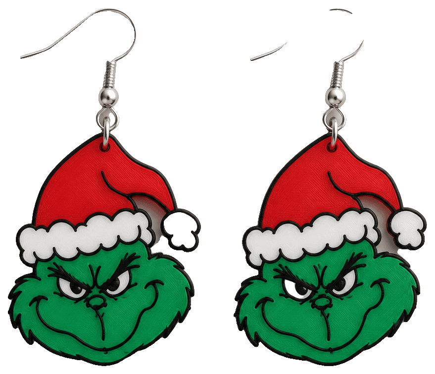 Grinch Earrings by Messy Productions — 3D-printed earrings