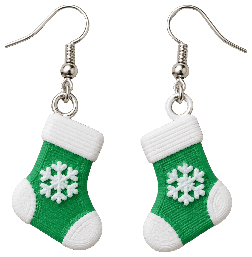 Tiny Cozy Stocking Earrings — 3D-printed earrings