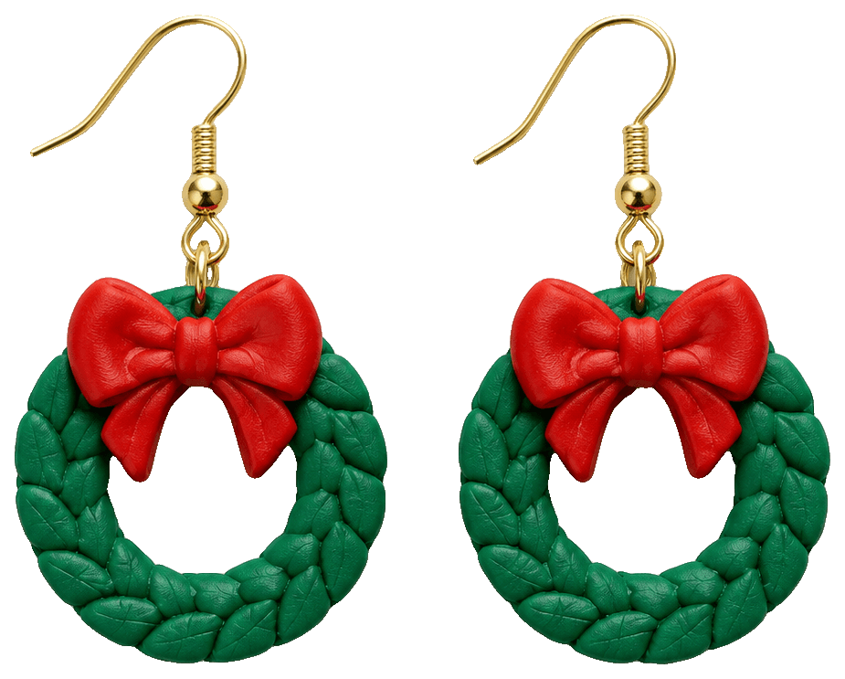 Christmas Wreath Bow Earrings — 3D-printed earrings