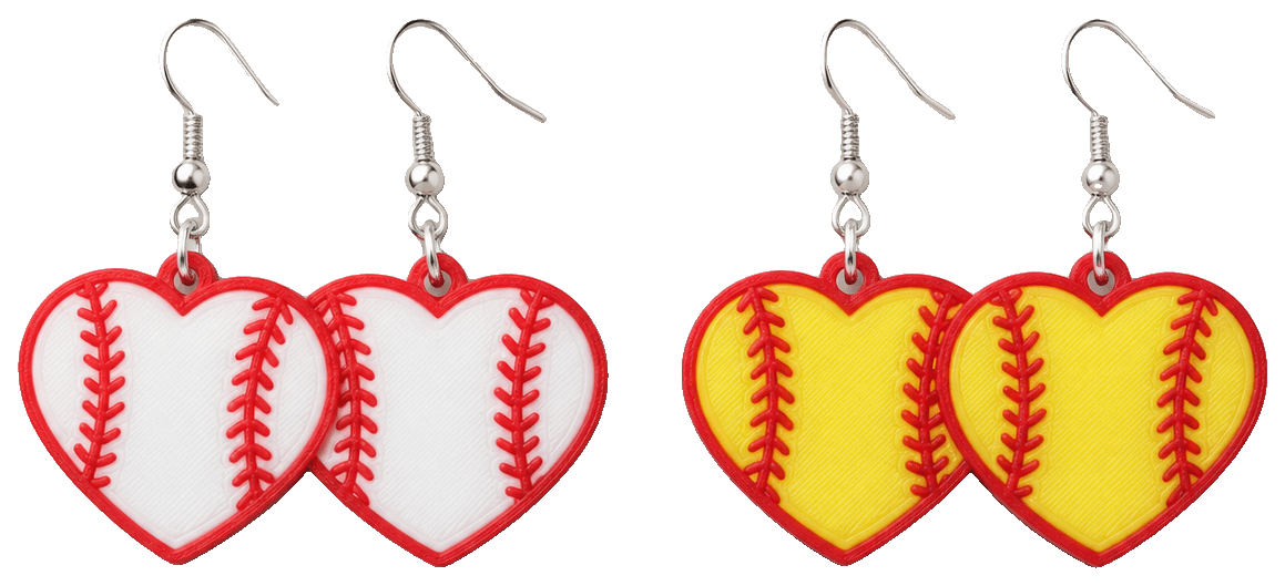 Baseball/Softball Heart dangle earrings — 3D-printed earrings