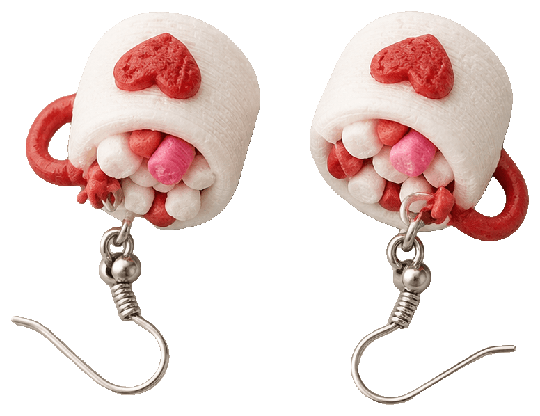 Kawaii Hot Cocoa Earrings-Heart Cocoa Mug-Pair Set — 3D-printed earrings