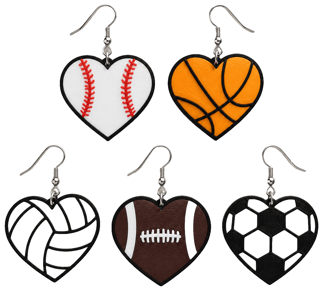 Heart Sports Ball Earrings — 3D-printed earrings