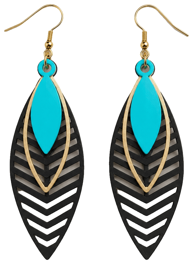 Boucles d'oreille plume lagune — 3D-printed earrings