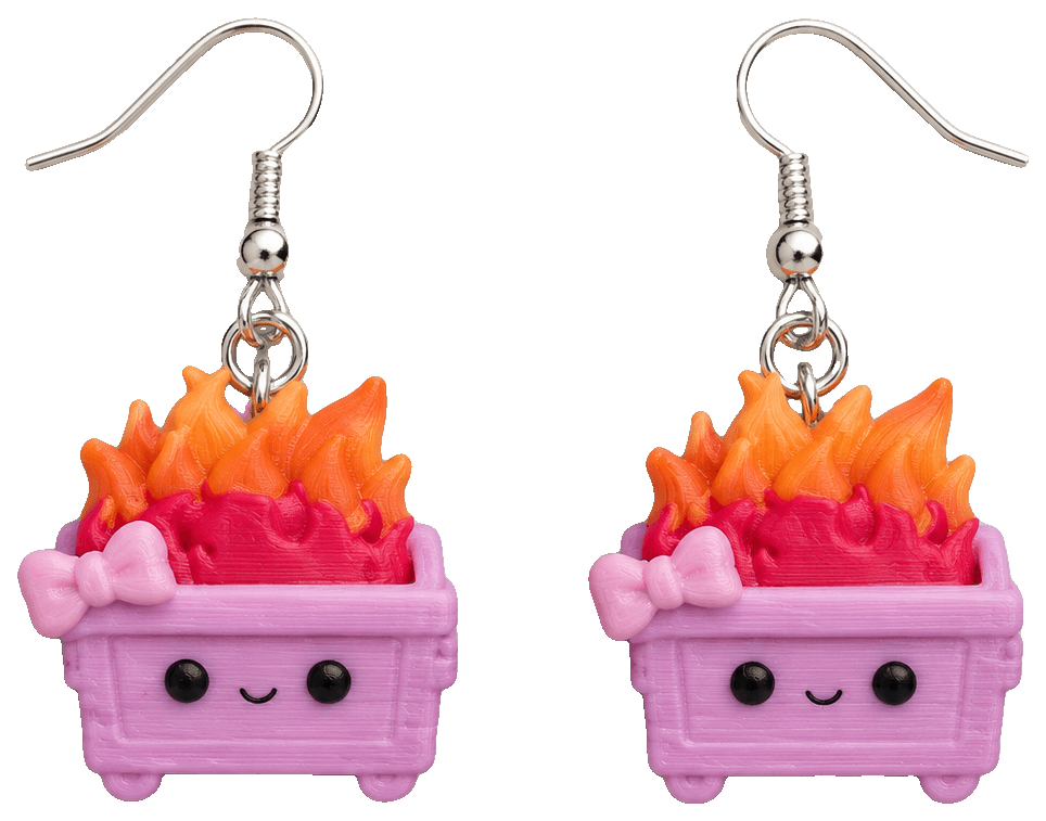 Cute Dumpster Fire Earrings With a Bow — 3D-printed earrings
