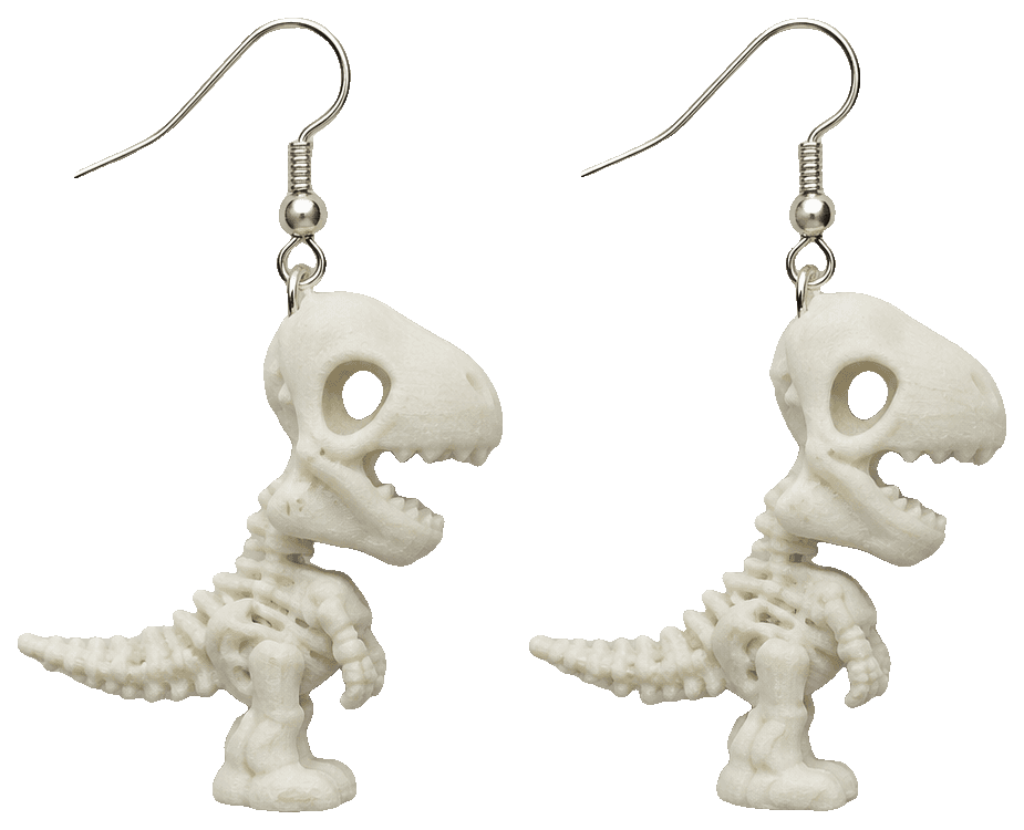 Dino Skeleton Chomper Earrings — 3D-printed earrings