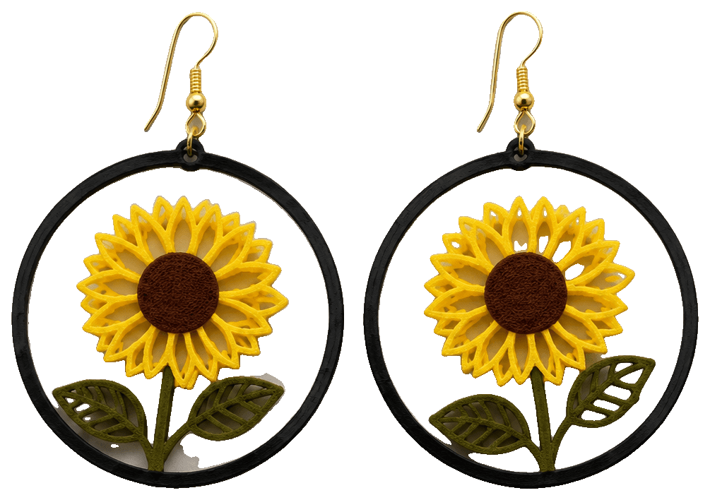 Sunflower Hoop Earrings (0.4mm Nozzle) — 3D-printed earrings