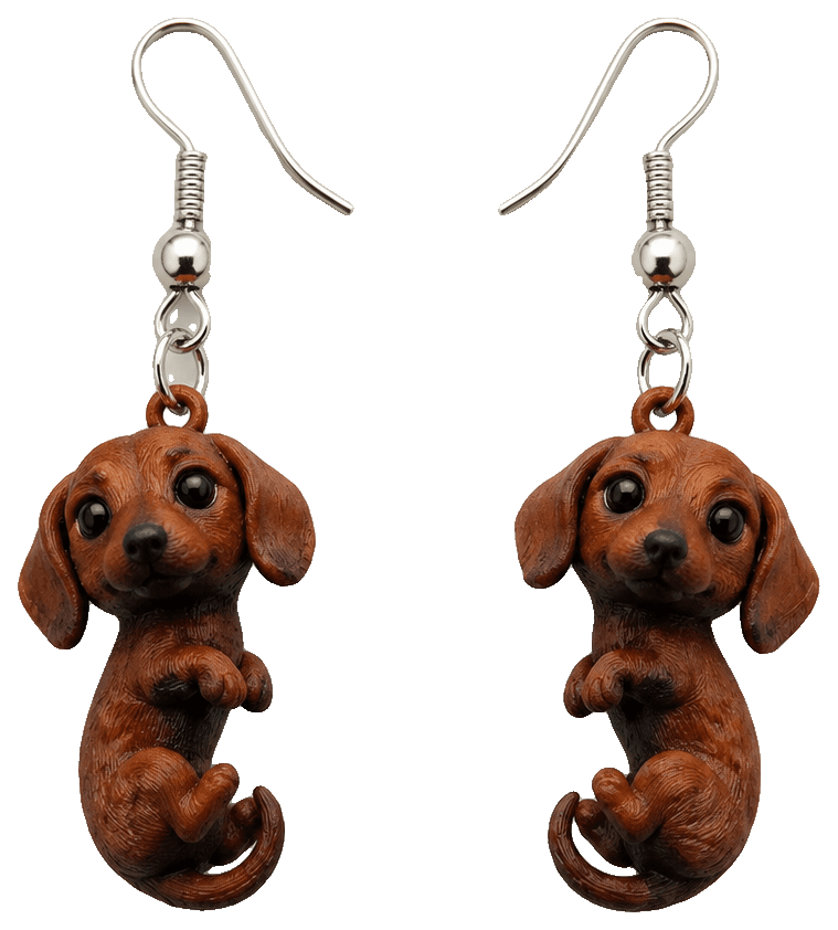 Cute Dachshund Pup Earrings (0.2mm Optimized) — 3D-printed earrings