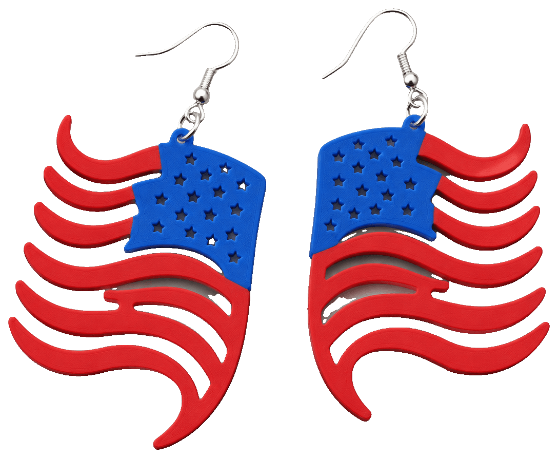 Patriotic American Flag Dangle Earrings — 3D-printed earrings