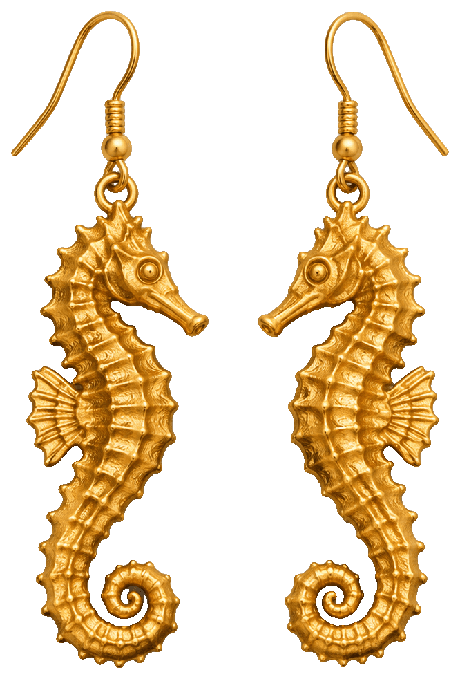Golden Seahorse Earrings — 3D-printed earrings