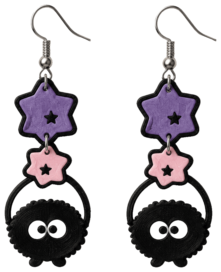 Pendientes Kawaii Susuwatari con Estrellas — 3D-printed earrings