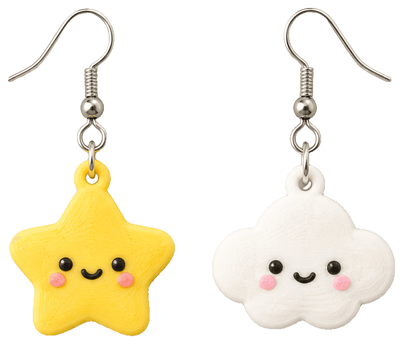 Mix & Match Cloud and Star Earrings — 3D-printed earrings
