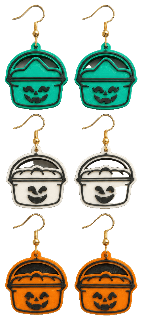 Trick or Treat Bucket Earrings Halloween Keychains — 3D-printed earrings
