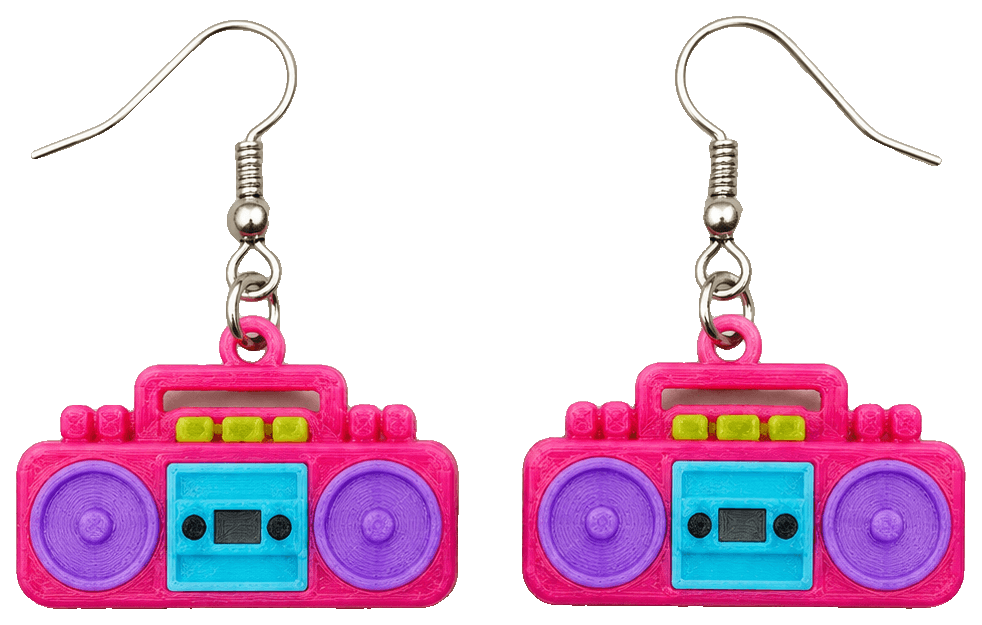 Mini Cassette Player Earrings — 3D-printed earrings