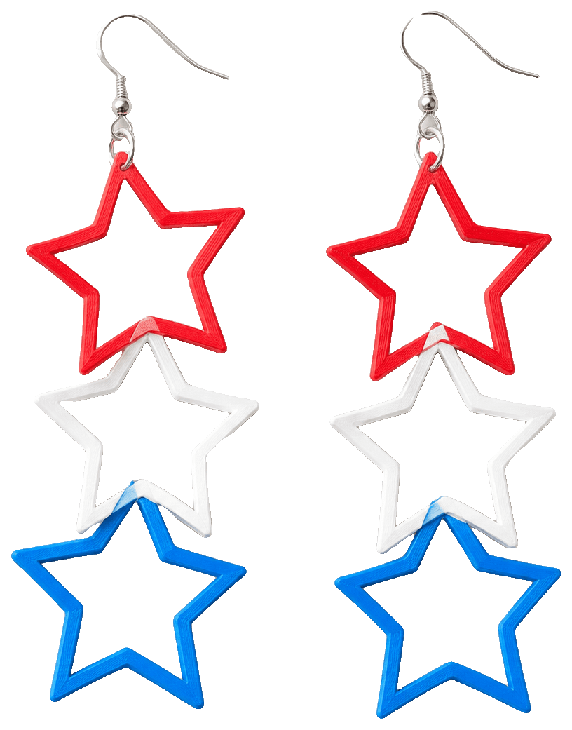 Red, White, and Blue Twinkle Earrings — 3D-printed earrings